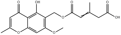 2-Pentenedioic acid, 3-methyl-, 1-[(5-hydroxy-7-methoxy-2-methyl-4-oxo-4H-1-benzopyran-6-yl)methyl] ester Struktur