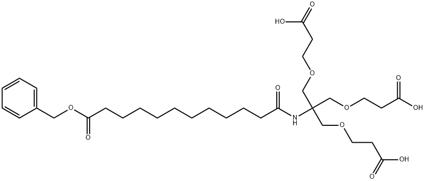 3,3'-((2-(12-(benzyloxy)-12-oxododecanamido)-2-((2-carboxyethoxy)methyl)propane-1,3-diyl)bis(oxy))dipropionic acid Struktur