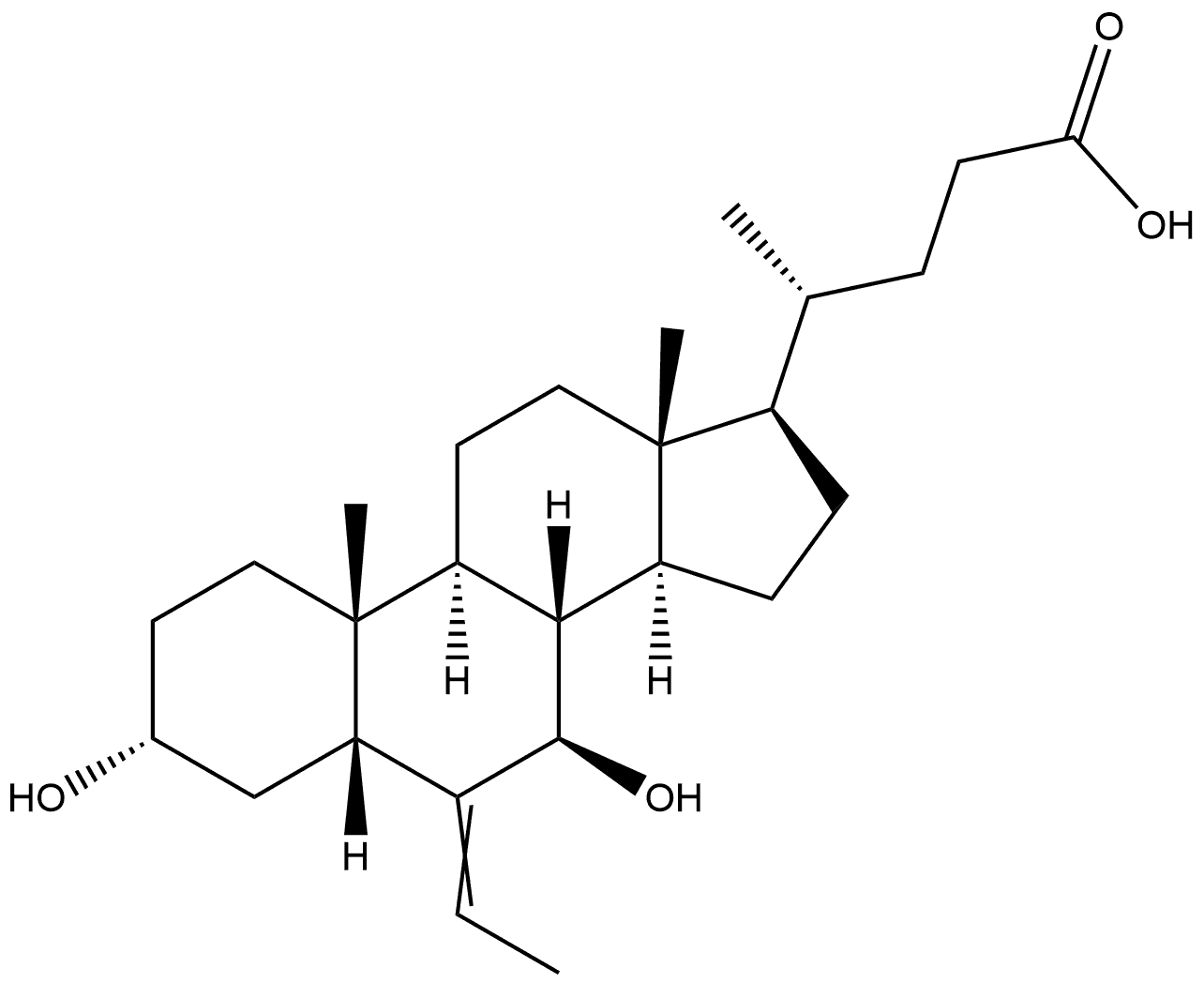 (3α,5β,7β)-6-Ethylidene-3,7-dihydroxycholan-24-oic acid Struktur