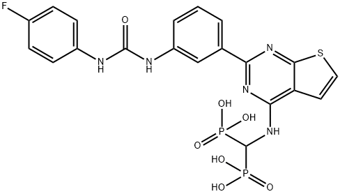 Phosphonic acid, P,P'-[[[2-[3-[[[(4-fluorophenyl)amino]carbonyl]amino]phenyl]thieno[2,3-d]pyrimidin-4-yl]amino]methylene]bis- Struktur