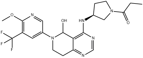 1-Propanone, 1-[(3S)-3-[[5,6,7,8-tetrahydro-5-hydroxy-6-[6-methoxy-5-(trifluoromethyl)-3-pyridinyl]pyrido[4,3-d]pyrimidin-4-yl]amino]-1-pyrrolidinyl]- Struktur