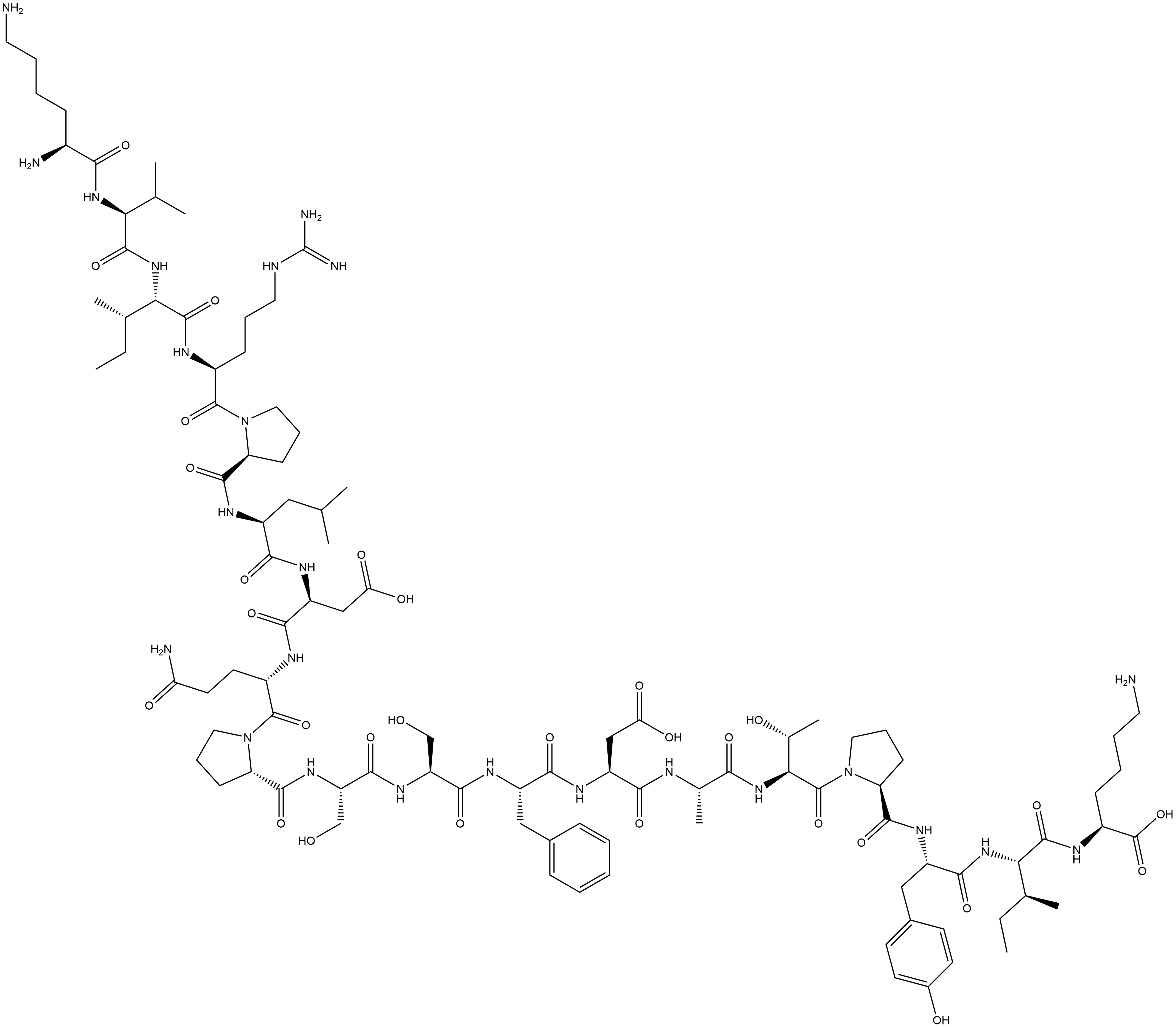 L-Lysine, L-lysyl-L-valyl-L-isoleucyl-L-arginyl-L-prolyl-L-leucyl-L-α-aspartyl-L-glutaminyl-L-prolyl-L-seryl-L-seryl-L-phenylalanyl-L-α-aspartyl-L-alanyl-L-threonyl-L-prolyl-L-tyrosyl-L-isoleucyl- Struktur