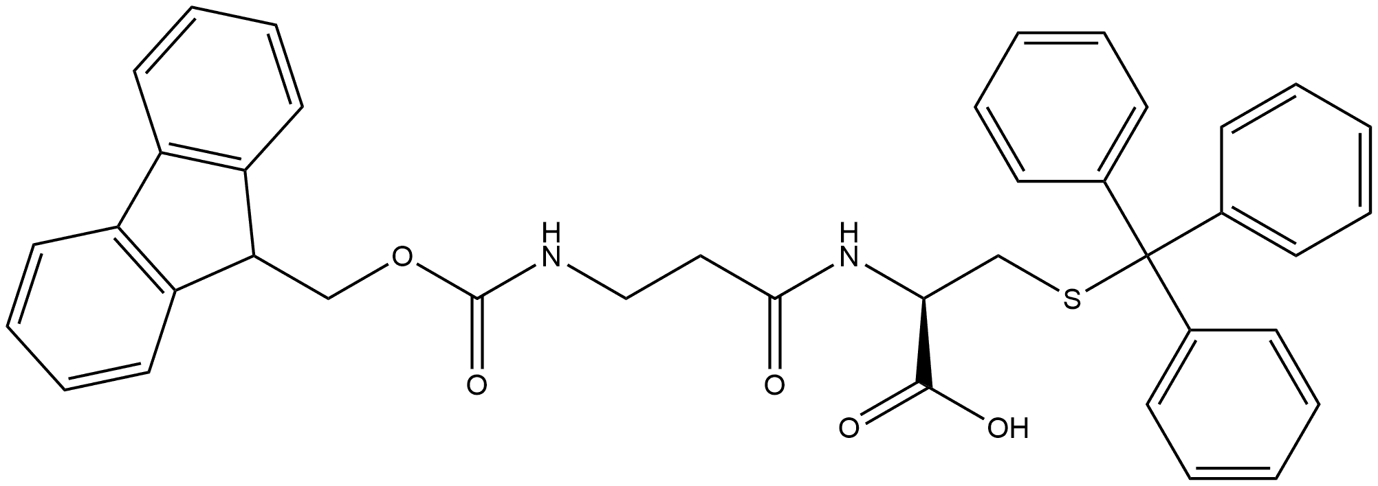 (2R)-2-[3-({[(9H-fluoren-9-yl)methoxy]carbonyl}amino)propanamido]-3-[(triphenylmethyl)sulfanyl]propanoic acid Struktur