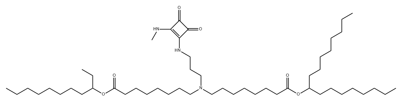 Octanoic acid, 8-[[8-[(1-ethylnonyl)oxy]-8-oxooctyl][3-[[2-(methylamino)-3,4-dioxo-1-cyclobuten-1-yl]amino]propyl]amino]-, 1-octylnonyl ester Struktur