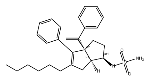 Sulfamide, N-[(1R,3aS,6aS)-5-hexyl-1,2,3,3a,6,6a-hexahydro-4-phenyl-3a-(1-phenylethenyl)-1-pentalenyl]-, rel- Struktur