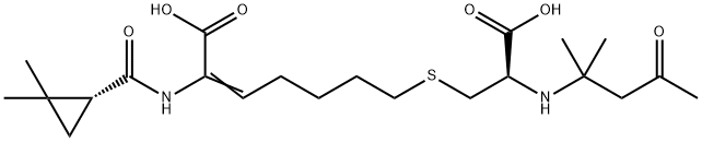 2-Heptenoic acid, 7-[[(2R)-2-carboxy-2-[(1,1-dimethyl-3-oxobutyl)amino]ethyl]thio]-2-[[[(1R)-2,2-dimethylcyclopropyl]carbonyl]amino]- Struktur