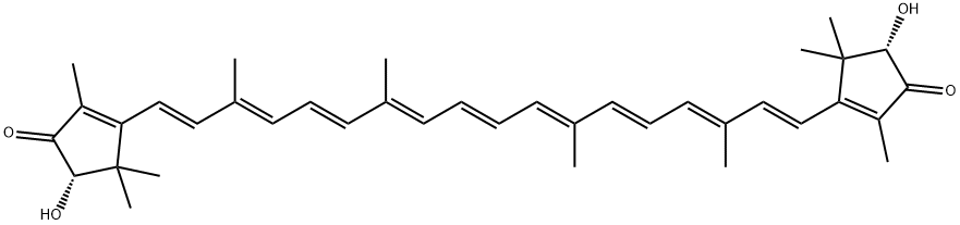 3,3'-[(1E,3E,5E,7E,9E,11E,13E,15E,17E)-3,7,12,16-Tetramethyl-1,3,5,7,9,11,13,15,17-octadecanonene-1,18-diyl]bis[(S)-5-hydroxy-2,4,4-trimethyl-2-cyclopenten-1-one] Struktur