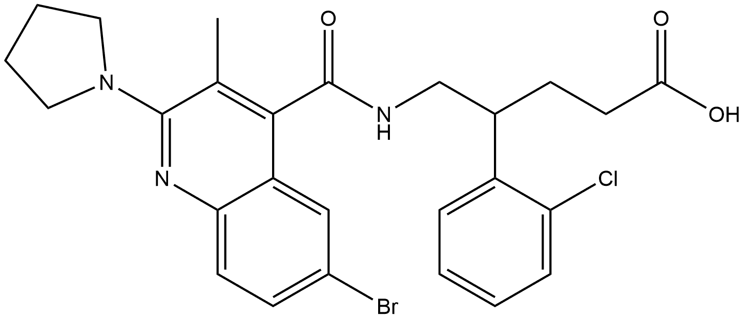 Benzenebutanoic acid, γ-[[[[6-bromo-3-methyl-2-(1-pyrrolidinyl)-4-quinolinyl]carbonyl]amino]methyl]-2-chloro- Struktur