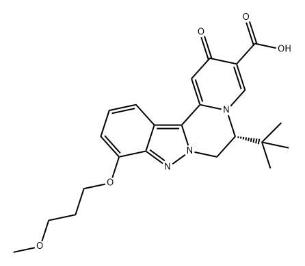 2H-Pyrido[2',1':3,4]pyrazino[1,2-b]indazole-3-carboxylic acid, 6-(1,1-dimethylethyl)-6,7-dihydro-10-(3-methoxypropoxy)-2-oxo-, (6R)- Struktur