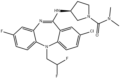 1-Pyrrolidinecarboxamide, 3-[[2-chloro-5-(2,2-difluoroethyl)-8-fluoro-5H-dibenzo[b,e][1,4]diazepin-11-yl]amino]-N,N-dimethyl-, (3S)- Struktur