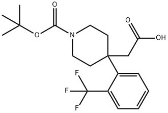 4-Piperidineacetic acid, 1-[(1,1-dimethylethoxy)carbonyl]-4-[2-(trifluoromethyl)phenyl]- Struktur