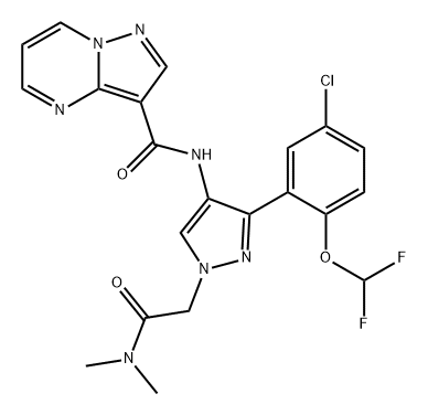 Pyrazolo[1,5-a]pyrimidine-3-carboxamide, N-[3-[5-chloro-2-(difluoromethoxy)phenyl]-1-[2-(dimethylamino)-2-oxoethyl]-1H-pyrazol-4-yl]- Struktur