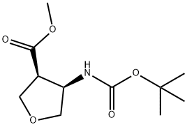 (3S,4R)-trans-4-tert-Butoxycarbonylamino-tetrahydro-furan-3-carboxylic acid methyl ester Struktur