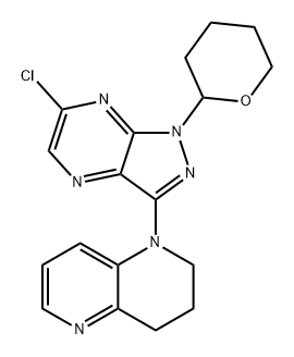 1,5-Naphthyridine, 1-[6-chloro-1-(tetrahydro-2H-pyran-2-yl)-1H-pyrazolo[3,4-b]pyrazin-3-yl]-1,2,3,4-tetrahydro- Struktur