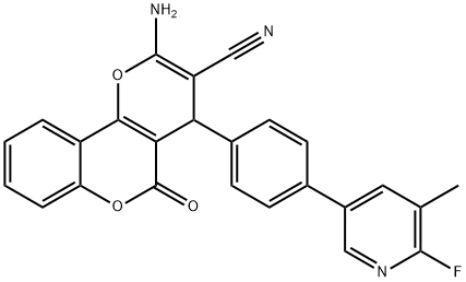 4H,5H-Pyrano[3,2-c][1]benzopyran-3-carbonitrile, 2-amino-4-[4-(6-fluoro-5-methyl-3-pyridinyl)phenyl]-5-oxo- Struktur