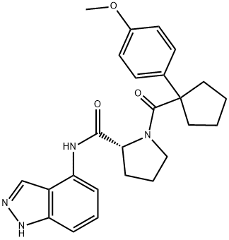 2-Pyrrolidinecarboxamide, N-1H-indazol-4-yl-1-[[1-(4-methoxyphenyl)cyclopentyl]carbonyl]-, (2R)- Struktur