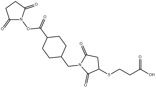 Cyclohexanecarboxylic acid, 4-[[3-[(2-carboxyethyl)thio]-2,5-dioxo-1-pyrrolidinyl]methyl]-, 1-(2,5-dioxo-1-pyrrolidinyl) ester Struktur