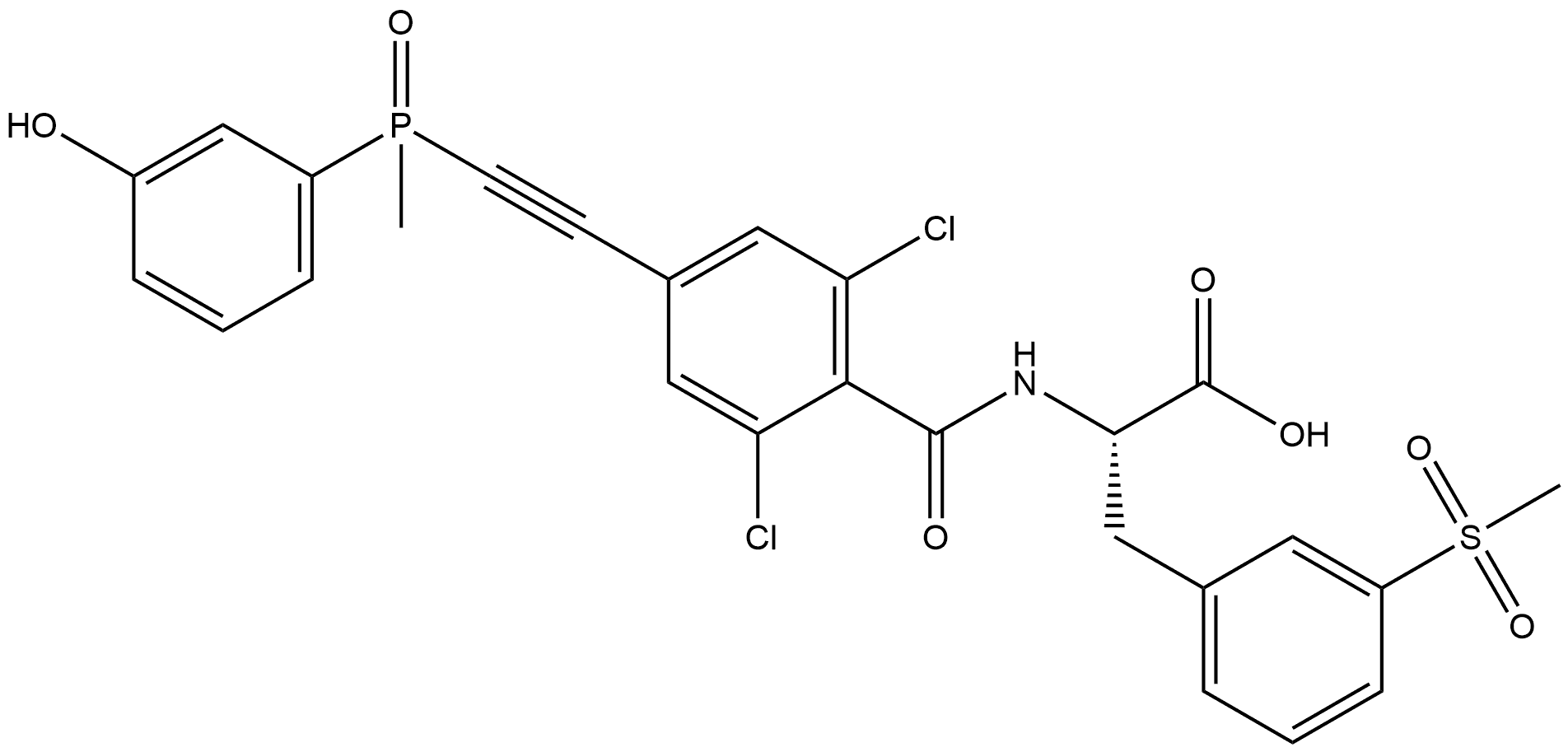 N-[2,6-Dichloro-4-[2-[(3-hydroxyphenyl)methylphosphinyl]ethynyl]benzoyl]-3-(methylsulfonyl)-L-phenylalanine Struktur