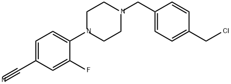 Benzonitrile, 4-[4-[[4-(chloromethyl)phenyl]methyl]-1-piperazinyl]-3-fluoro- Struktur