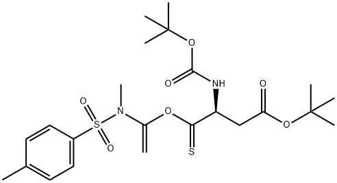 Butanoic acid, 3-[[(1,1-dimethylethoxy)carbonyl]amino]-4-[[1-[methyl[(4-methylphenyl)sulfonyl]amino]ethenyl]oxy]-4-thioxo-, 1,1-dimethylethyl ester, (3S)- Struktur