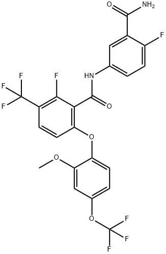 Benzamide, N-[3-(aminocarbonyl)-4-fluorophenyl]-2-fluoro-6-[2-methoxy-4-(trifluoromethoxy)phenoxy]-3-(trifluoromethyl)- Struktur