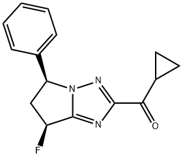 Methanone, cyclopropyl[(5S,7S)-7-fluoro-6,7-dihydro-5-phenyl-5H-pyrrolo[1,2-b][1,2,4]triazol-2-yl]- Struktur