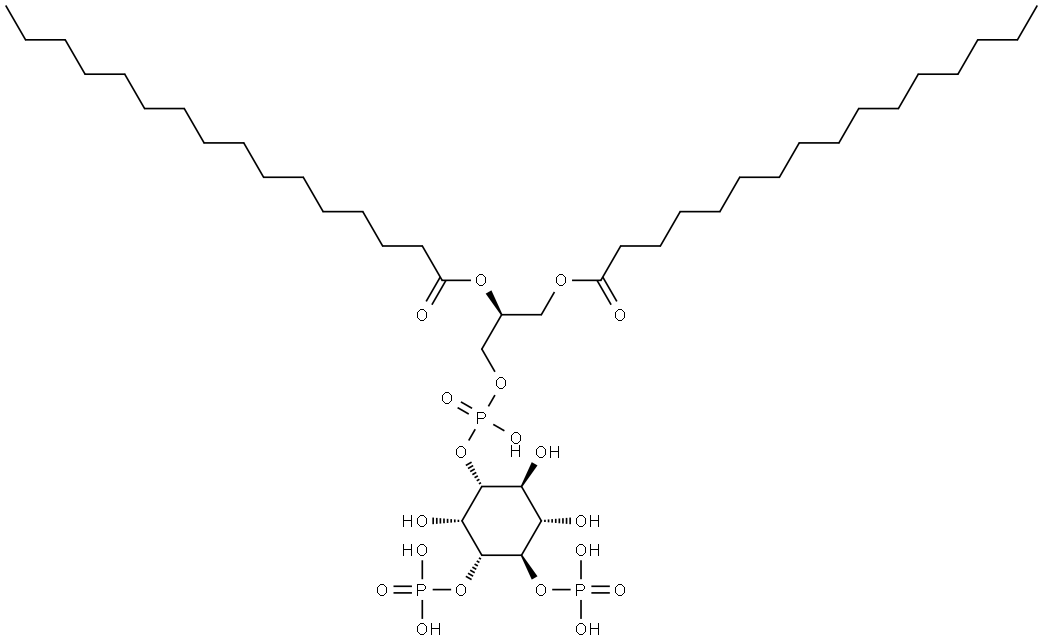 D-myo-Inositol, 3-(2S)-2,3-bis(1-oxohexadecyl)oxypropyl hydrogen phosphate 1,6-bis(dihydrogen phosphate) Struktur