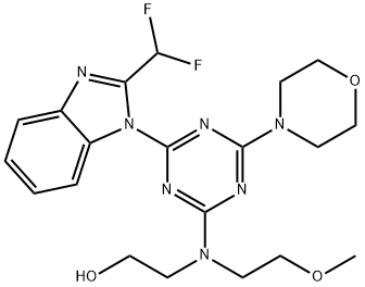 Ethanol, 2-[[4-[2-(difluoromethyl)-1H-benzimidazol-1-yl]-6-(4-morpholinyl)-1,3,5-triazin-2-yl](2-methoxyethyl)amino]- Struktur