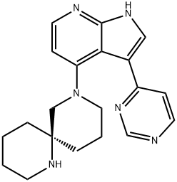 1,8-Diazaspiro[5.5]undecane, 8-[3-(4-pyrimidinyl)-1H-pyrrolo[2,3-b]pyridin-4-yl]-, (6R)- Struktur