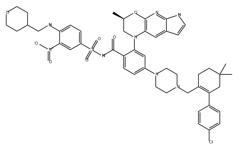 Benzamide, 4-[4-[[2-(4-chlorophenyl)-4,4-dimethyl-1-cyclohexen-1-yl]methyl]-1-piperazinyl]-2-[(3R)-2,3-dihydro-3-methylpyrrolo[3',2':5,6]pyrido[2,3-b][1,4]oxazin-1(6H)-yl]-N-[[3-nitro-4-[[(tetrahydro-2H-pyran-4-yl)methyl]amino]phenyl]sulfonyl]- Struktur