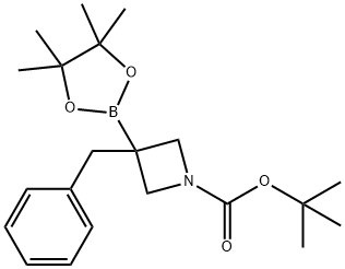 1-Azetidinecarboxylic acid, 3-(phenylmethyl)-3-(4,4,5,5-tetramethyl-1,3,2-dioxaborolan-2-yl)-, 1,1-dimethylethyl ester Struktur