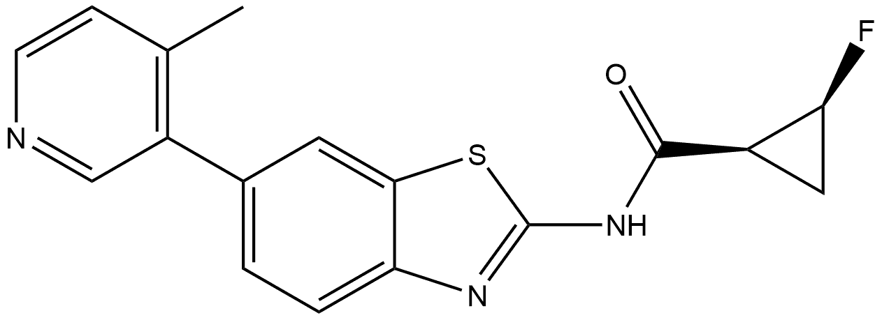 (1S,2S)-2-Fluoro-N-[6-(4-methyl-3-pyridinyl)-2-benzothiazolyl]cyclopropanecarboxamide Struktur