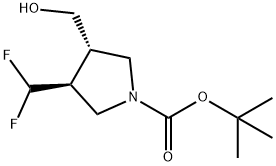 1-Pyrrolidinecarboxylic acid, 3-(difluoromethyl)-4-(hydroxymethyl)-, 1,1-dimethylethyl ester, (3S,4S)- Struktur