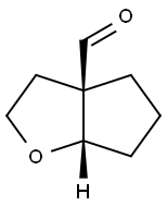 rel-(3aR,6aS)-Hexahydro-3aH-cyclopenta[b]furan-3a-carboxaldehyde Struktur