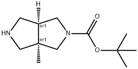 Pyrrolo[3,4-c]pyrrole-2(1H)-carboxylic acid, hexahydro-3a-methyl-, 1,1-dimethylethyl ester, (3aR,6aS)-rel- Struktur