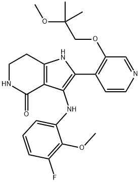 4H-Pyrrolo[3,2-c]pyridin-4-one, 3-[(3-fluoro-2-methoxyphenyl)amino]-1,5,6,7-tetrahydro-2-[3-(2-methoxy-2-methylpropoxy)-4-pyridinyl]- Struktur