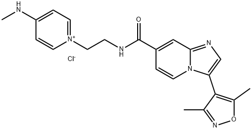 Pyridinium, 1-[2-[[[3-(3,5-dimethyl-4-isoxazolyl)imidazo[1,2-a]pyridin-7-yl]carbonyl]amino]ethyl]-4-(methylamino)-, chloride (1:1) Struktur