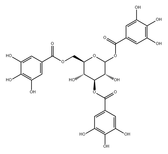 3,4,5-Trihydroxybenzoic acid 3-O,6-O-bis(3,4,5-trihydroxybenzoyl)-β-D-glucopyranosyl ester Struktur