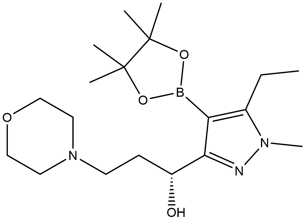 4-Morpholinepropanol, α-[5-ethyl-1-methyl-4-(4,4,5,5-tetramethyl-1,3,2-dioxaborolan-2-yl)-1H-pyrazol-3-yl]-, (αR)- Struktur