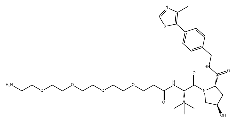 L-Prolinamide, N-(15-amino-1-oxo-4,7,10,13-tetraoxapentadec-1-yl)-3-methyl-L-valyl-4-hydroxy-N-[[4-(4-methyl-5-thiazolyl)phenyl]methyl]-, (4R)- Struktur