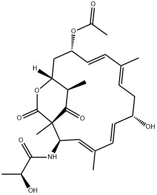 Propanamide, N-[(1S,2R,3E,5E,7S,9E,11E,13S,15R,19R)-13-(acetyloxy)-7-hydroxy-1,4,10,19-tetramethyl-17,18-dioxo-16-oxabicyclo[13.2.2]nonadeca-3,5,9,11-tetraen-2-yl]-2-hydroxy-, (2S)- Struktur