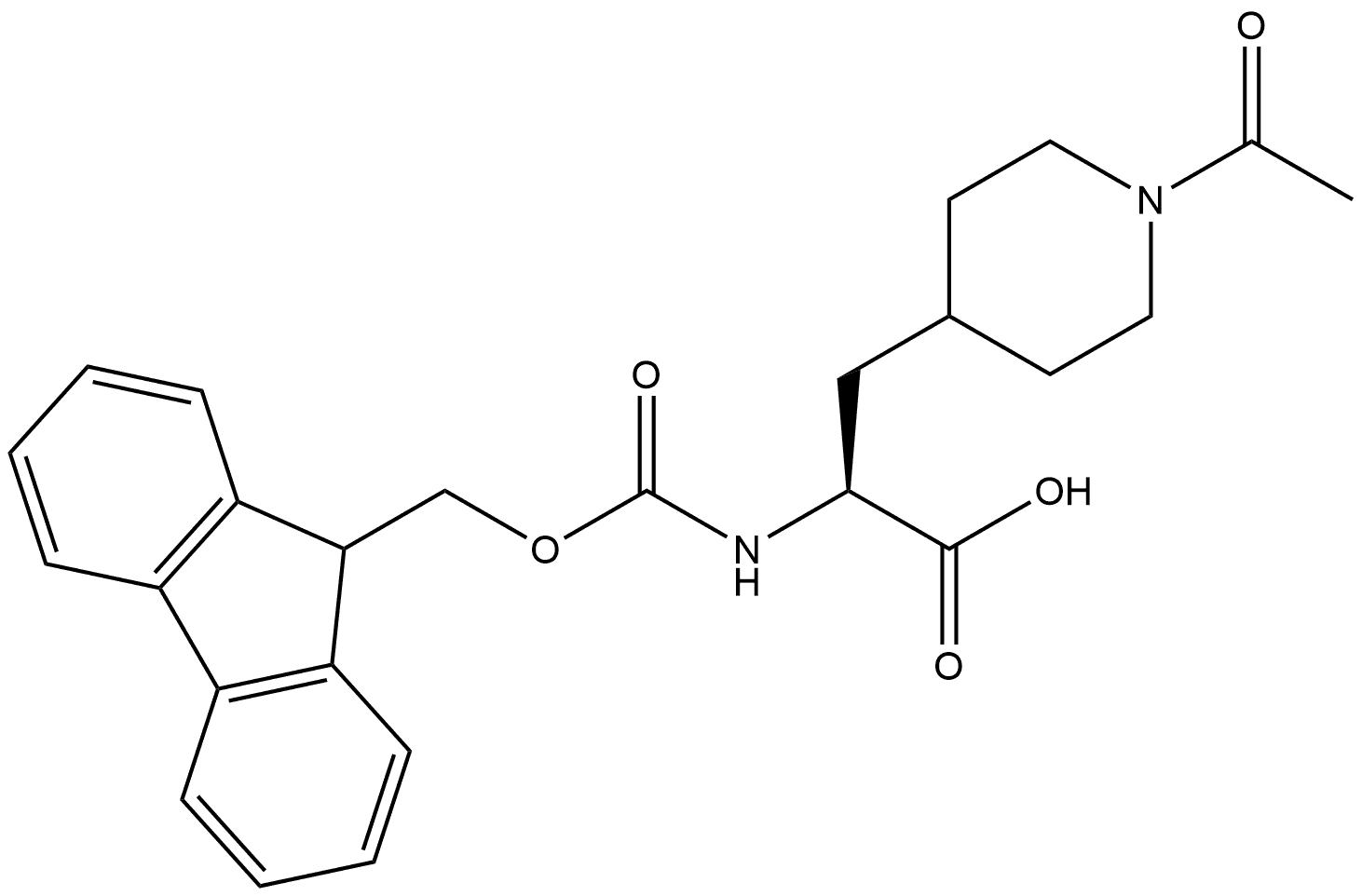 3-(1-acetylpiperidin-4-yl)-2-({[(9H-fluoren-9-yl)methoxy]carbonyl}amino)propanoic acid Struktur