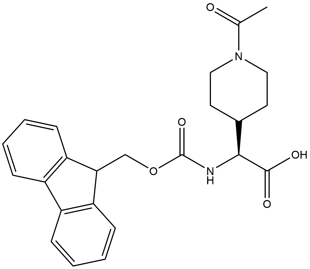 (2S)-2-(1-acetylpiperidin-4-yl)-2-({[(9H-fluoren-9-yl)methoxy]carbonyl}amino)acetic acid Struktur