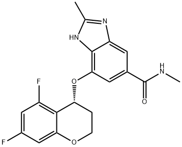 1H-Benzimidazole-5-carboxamide, 7-[[(4R)-5,7-difluoro-3,4-dihydro-2H-1-benzopyran-4-yl]oxy]-N,2-dimethyl- Struktur