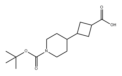 1-Piperidinecarboxylic acid, 4-(3-carboxycyclobutyl)-, 1-(1,1-dimethylethyl) ester Struktur