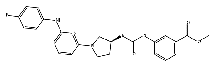 Benzoic acid, 3-[[[[(3S)-1-[2-[(4-fluorophenyl)amino]-4-pyrimidinyl]-3-pyrrolidinyl]amino]carbonyl]amino]-, methyl ester Struktur