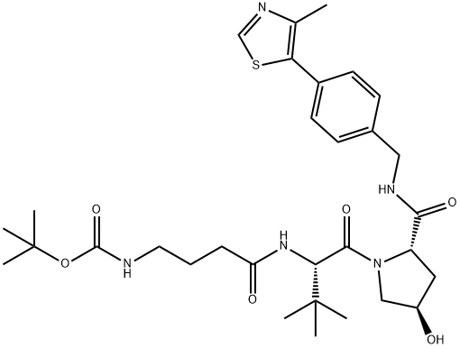 L-Prolinamide, N-[4-[[(1,1-dimethylethoxy)carbonyl]amino]-1-oxobutyl]-3-methyl-L-valyl-4-hydroxy-N-[[4-(4-methyl-5-thiazolyl)phenyl]methyl]-, (4R)- Struktur