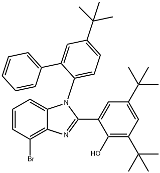 2-(4-bromo-1-(5-(tert-butyl)-[1,1'-biphenyl]-2-yl)-1H-benzo[d]imidazol-2-yl)-4,6-di-tert-butylphenol Struktur