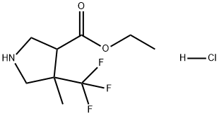 3-Pyrrolidinecarboxylic acid, 4-methyl-4-(trifluoromethyl)-, ethyl ester, hydrochloride (1:1) Struktur