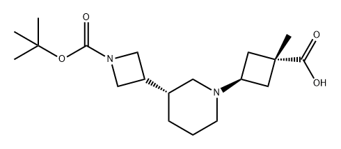 1-Azetidinecarboxylic acid, 3-[(3R)-1-(trans-3-carboxy-3-methylcyclobutyl)-3-piperidinyl]-, 1-(1,1-dimethylethyl) ester Struktur